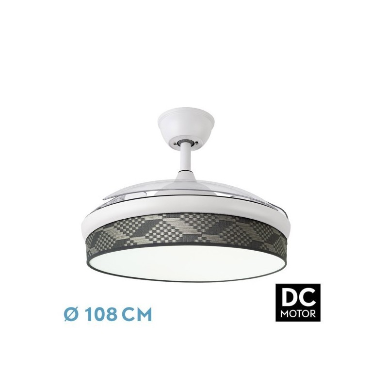 Ventilador Dc Moda 72w Blanco/tetris Gris 108d 3aspas 7200lm 3000-4000-6000k Remoto+ Memoria+ Temporizador