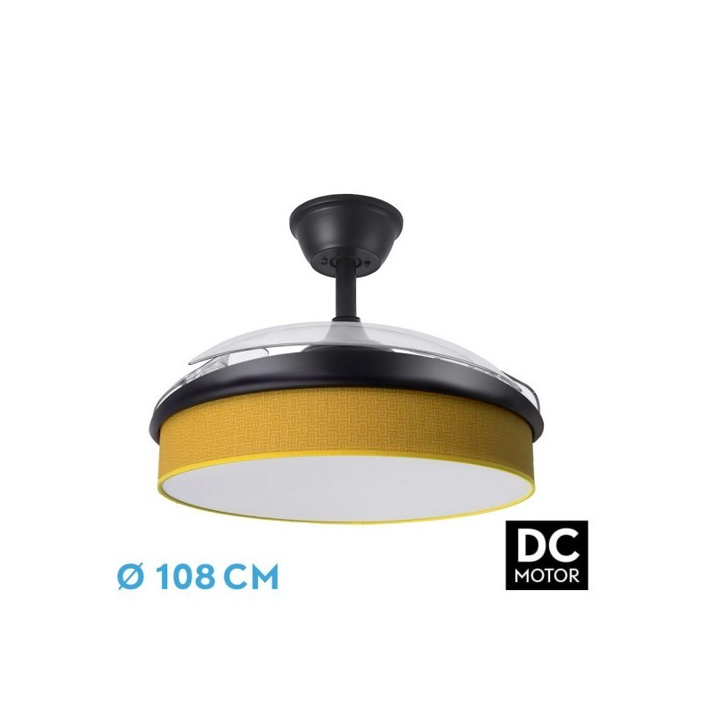 Ventilador Dc Moda 72w Negro/amarillo 108d 3aspas 7200lm 3000-4000-6000k Remoto+memoria+temporizador