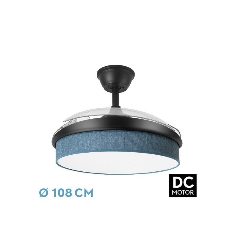 Ventilador Dc Moda 72w Negro/azul 108d 3aspas 7200lm 3000k,4000k,6000k, Remoto+memoria+temporizador
