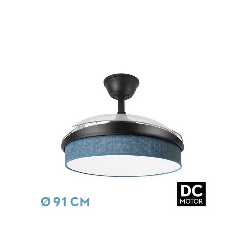 Ventilador Dc Moda 72w Negro/azul 91d 3aspas 7200lm 3000-4000-6000k Remoto+ Memoria+ Temporizador