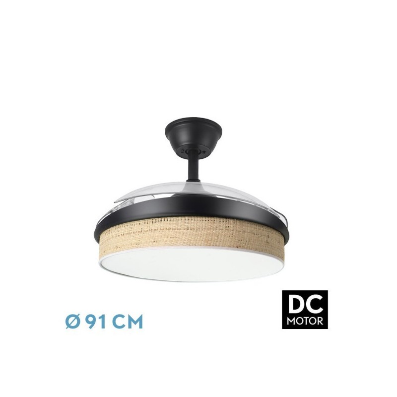Ventilador Dc Moda 72w Negro/cañizo Claro 91d 3aspas 7200lm 3000-4000-6000k Remoto+ Memoria+ Temporizador