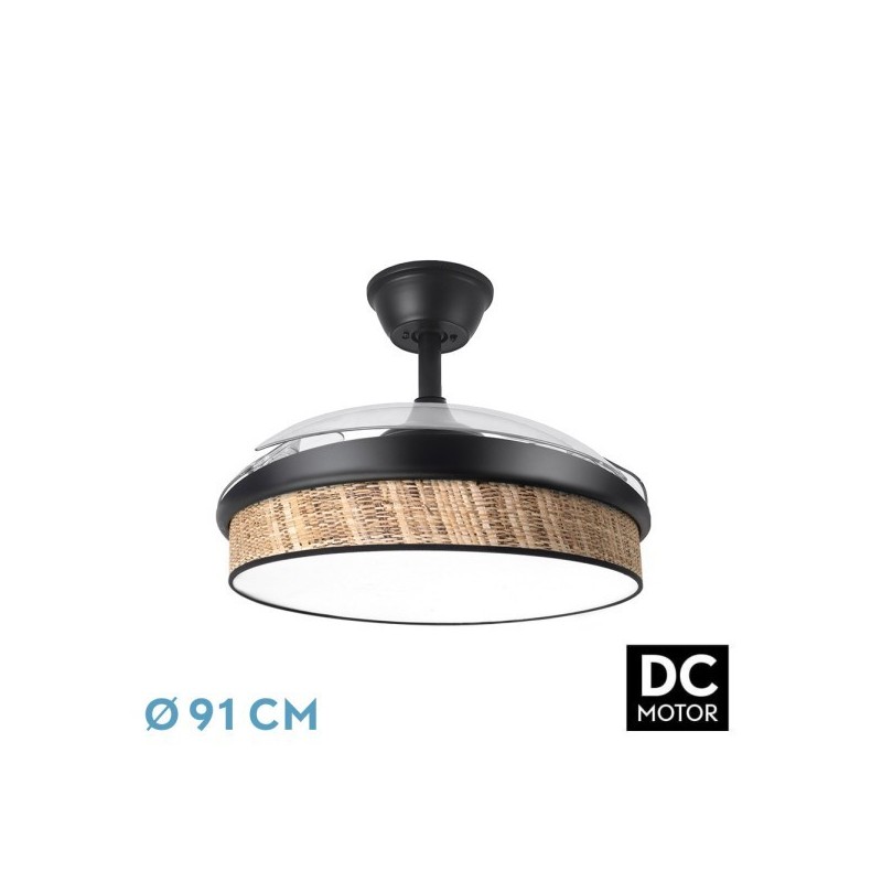 Ventilador Dc Moda 72w Negro/cañizo Oscuro 91d 3aspas 7200lm 3000-4000-6000k Remoto+ Memoria+ Temporizador