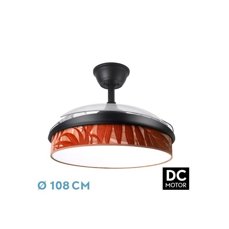 Ventilador Dc Moda 72w Negro/hoja Caldera 108d 3aspas 7200lm 3000k,4000k,6000k Remoto+memoria+temporizador