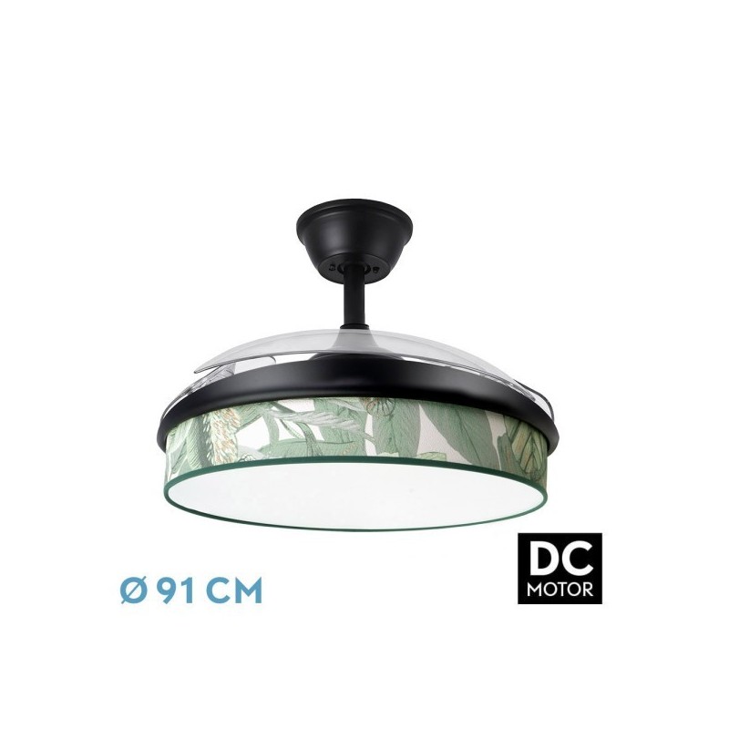 Ventilador Dc Moda 72w Negro/hoja Verde 91d 3aspas 7200lm 3000k, 4000k, 6000k Remoto+ Memoria+ Temporizador
