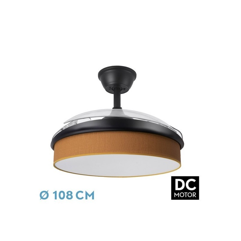 Ventilador Dc Moda 72w Negro/naranja 108d 3aspas 7200lm 3000-4000-6000k Remoto+memoria+temporizador