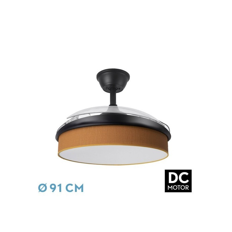 Ventilador Dc Moda 72w Negro/naranja 91d 3aspas 7200lm 3000-4000-6000k Remoto+ Memoria+ Temporizador