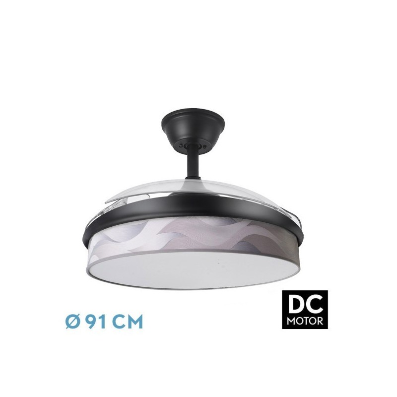 Ventilador Dc Moda 72w Negro/ola Gris 91d 3aspas 7200lm 3000-4000-6000k Remoto+ Memoria+ Temporizador