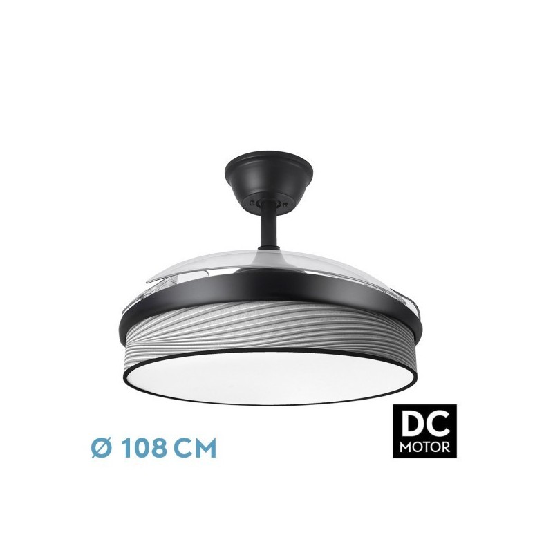 Ventilador Dc Moda 72w Negro/surco Gris 108d 3aspas 7200lm 3000k,4000k,6000k Remoto+memoria+temporizador