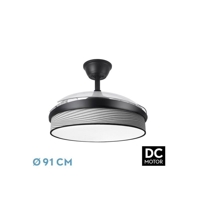 Ventilador Dc Moda 72w Negro/surco Gris 91d 3aspas 7200lm 3000-4000-6000k Remoto+ Memoria+ Temporizador