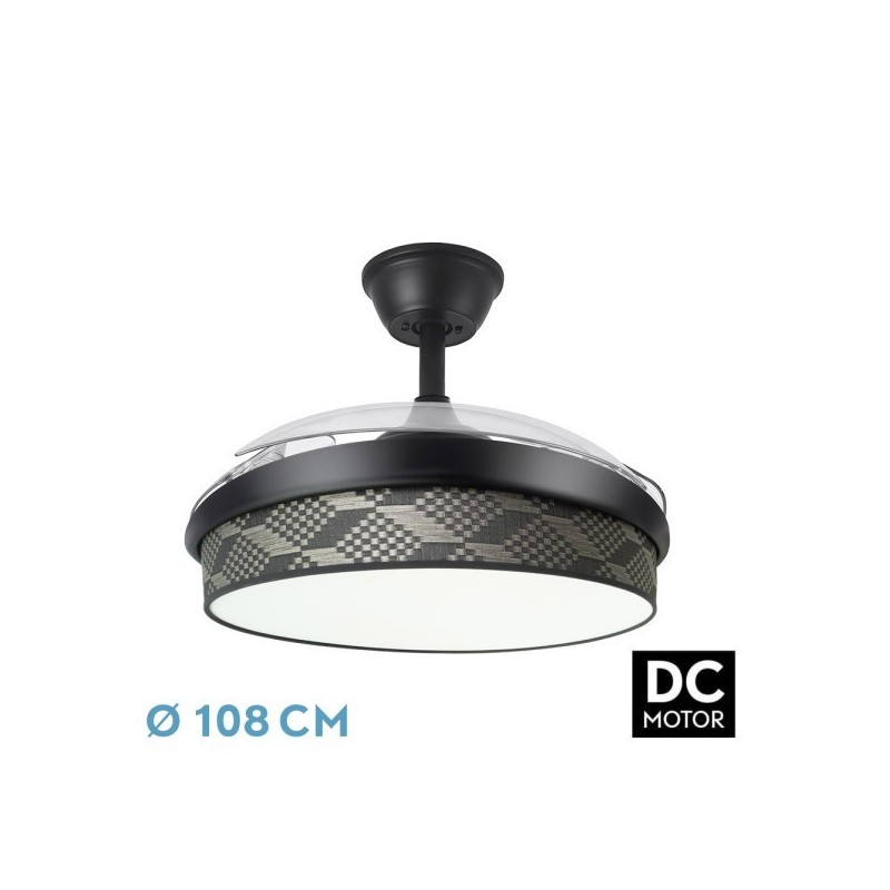 Ventilador Dc Moda 72w Negro/tetris Gris 108d 3aspas 7200lm 3000-4000-6000k Remoto+ Memoria+ Temporizador
