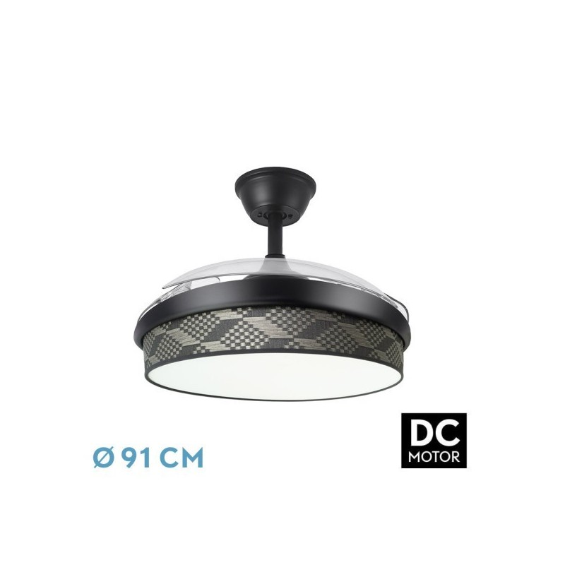 Ventilador Dc Moda 72w Negro/tetris Gris 91d 3aspas 7200lm 3000-4000-6000k Remoto+ Memoria+ Temporizador