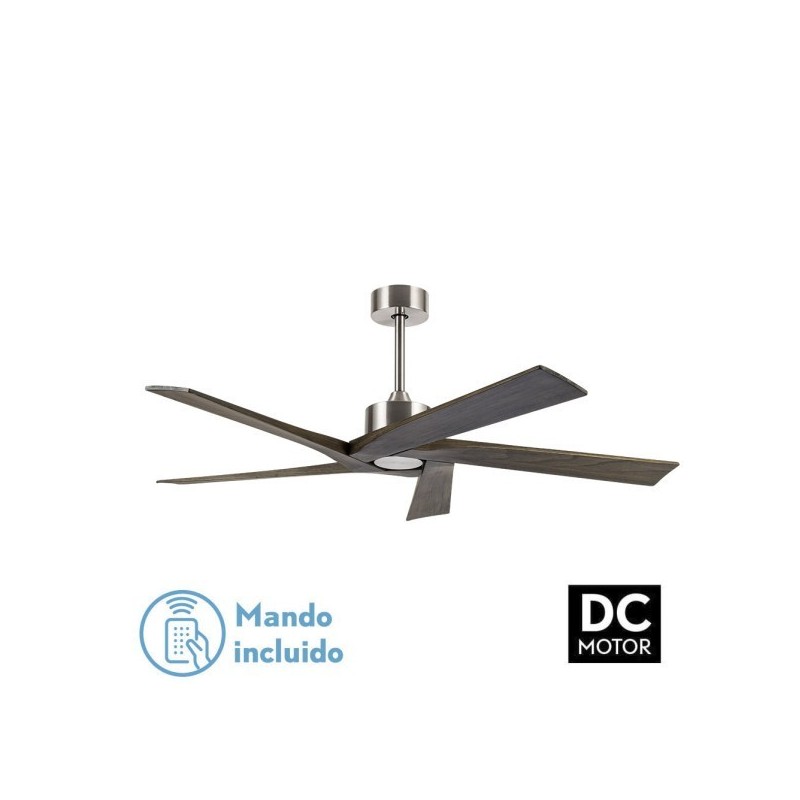 Ventilador Dc Nadir Niquel/rustico Sin Luz 5 Aspas 142,2d C/control Remoto Y Temporizador