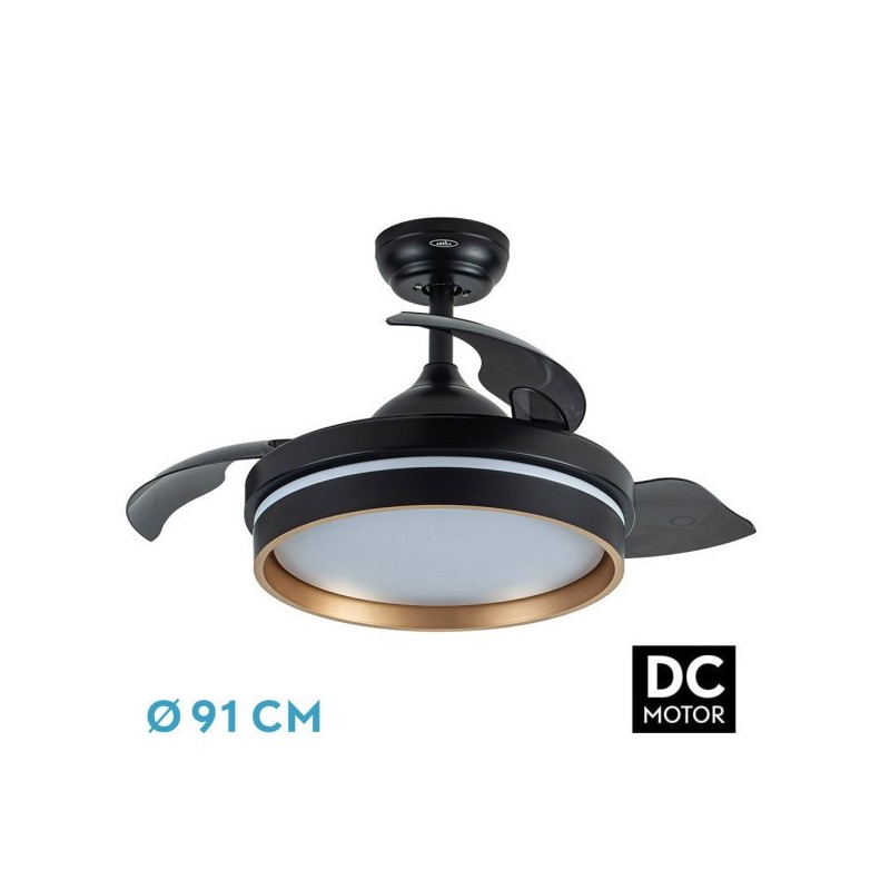 Ventilador Dc Nalon 48w Negro/oro 3aspas 91d 4800lm 6vel 3000k,4500k,6000k Remoto+memoria+temporizador