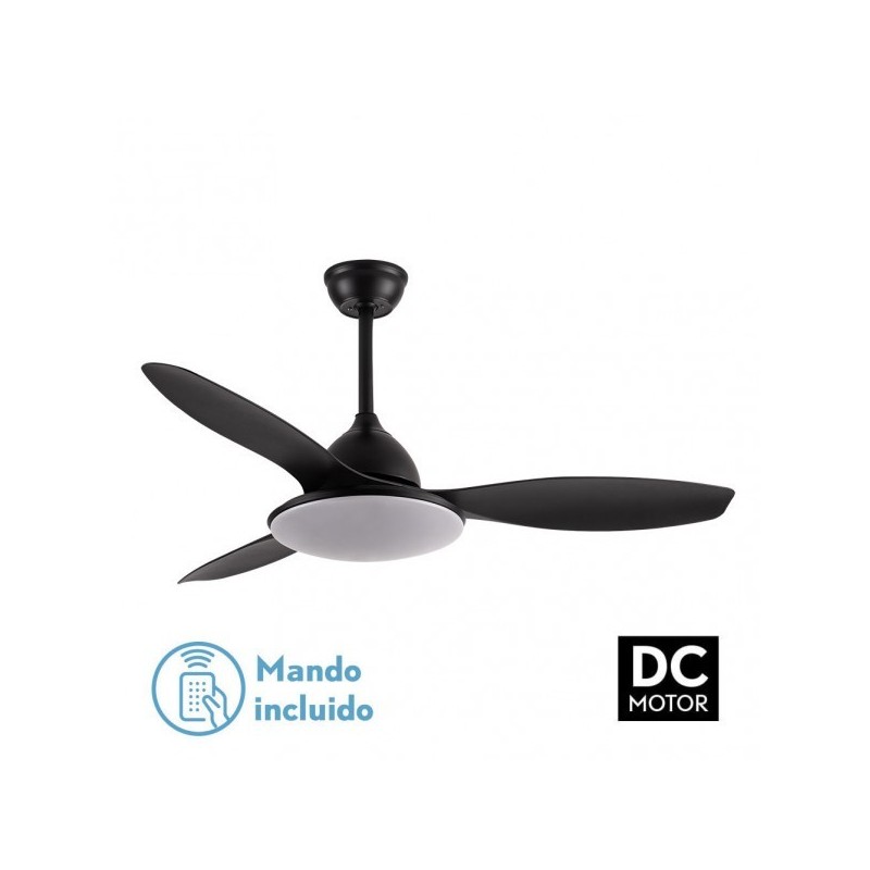 Ventilador Dc Negro Yael 72w 3000-4000-6000k 122d 7200Llm 3 Aspas, Remoto+temporizador+memoria