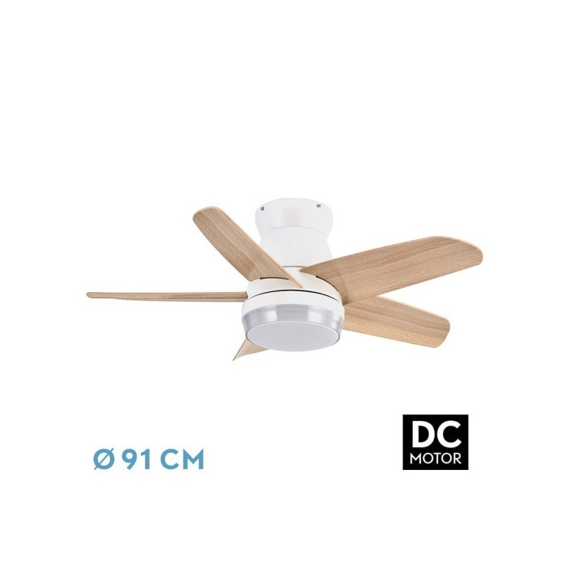 Ventilador Dc Neutron 24w 2400lm Blanco/haya 5aspas 91d 3000k,4500k,6000k, Remoto+temporizador+memoria