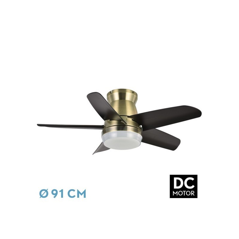 Ventilador Dc Neutron 24w 2400lm Cuero/negro 5aspas 91d 3000k,4500k,6000k, Remoto+temporizador+memoria