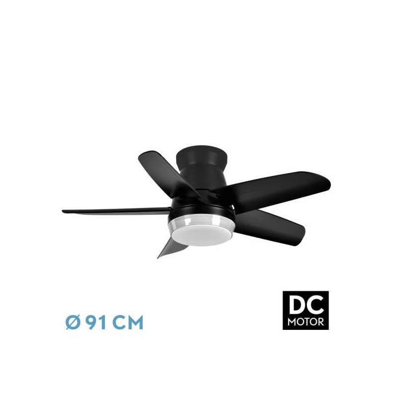 Ventilador Dc Neutron 24w 2400lm Negro 5 Aspas 91d 3000k,4500k,6000k, Remoto+temporizador+memoria