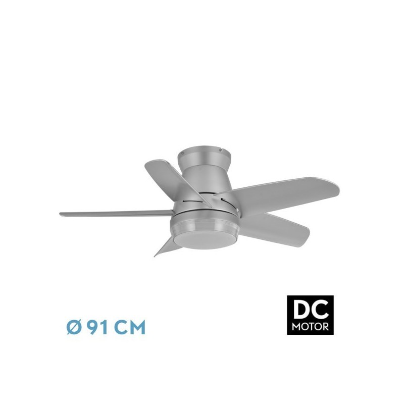 Ventilador Dc Neutron 24w 2400lm Plata 5 Aspas 91d 3000k,4500k,6000k, Remoto+temporizador+memoria
