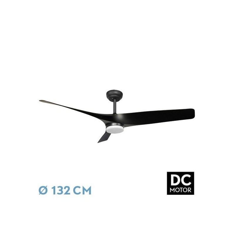 Ventilador Dc Niger 22w Negro 3aspas 132d 6vel. Regulable Intensidad 2180lm 3000k,4000k,6000k Remoto+temporizador+memoria