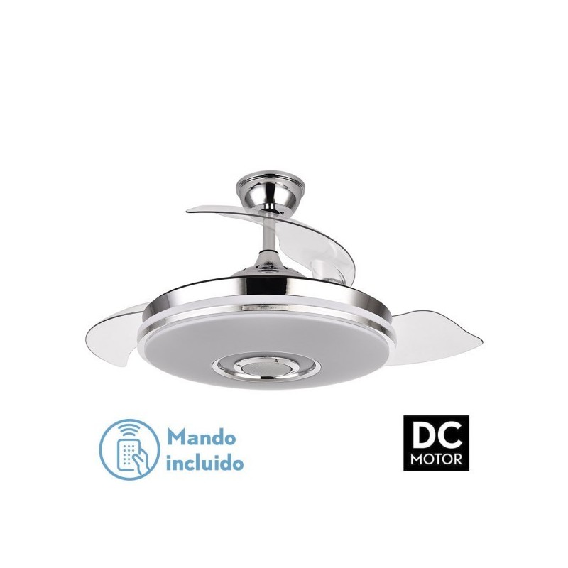 Ventilador Dc Noto 72w 6120lm Cromo 3asp.desp.108d 3 Colores+rgb Bluetooth, Remoto, Memoria Y Altavoz
