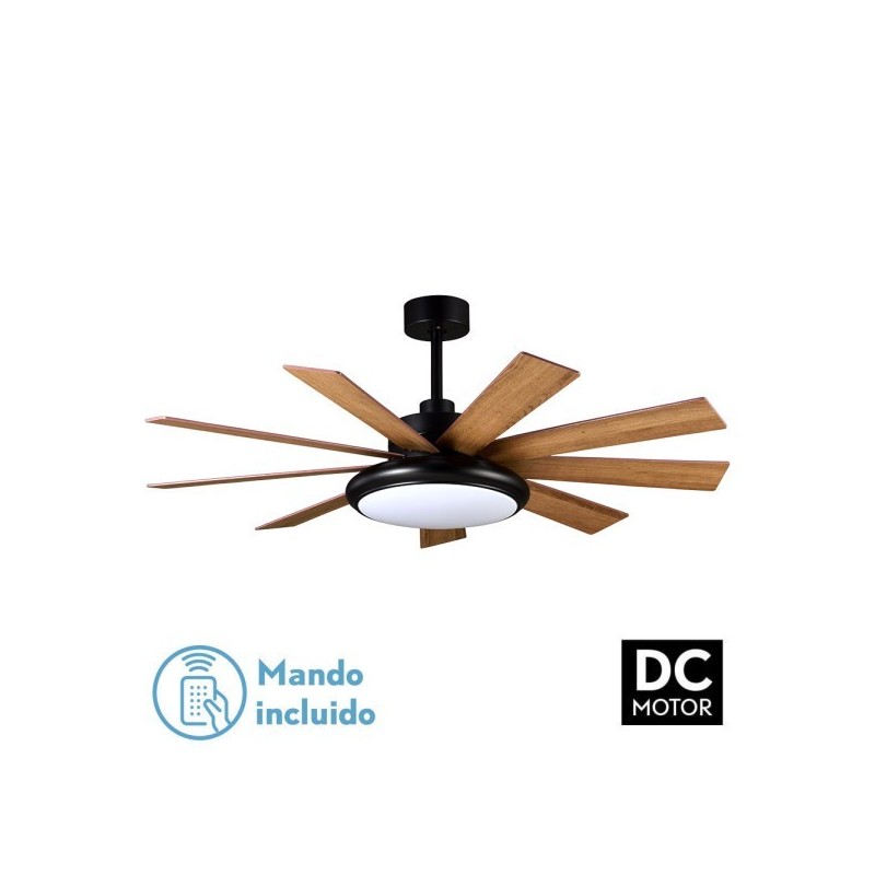 Ventilador DC Pireo 36w Negro 9 Aspas Roble/haya 6 Vel 3000k, 4500k, 6000k 3800lm 132d C/Remoto, Memoria Y Temporizador