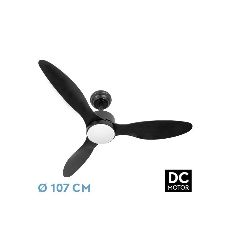 Ventilador Dc Serpa 24w Negro 3aspas 6vel 107d 2424lm 3000-4000-6500k Remoto+regulable Intensidad+temporizador+memoria