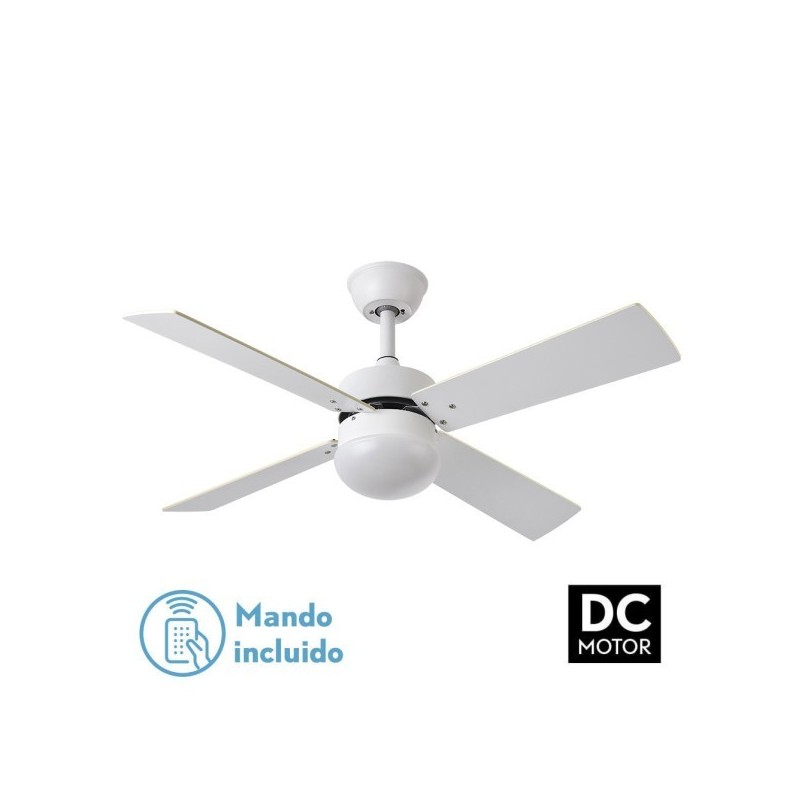 Ventilador Dc Sofia 2xe27 Blanco 4 Aspas Rev.Blanca/haya 40x107d C/remoto Temporizador