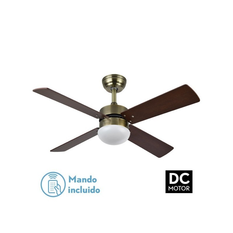 Ventilador Dc Sofia 2xe27 Cuero 4 Aspas Rev.cerezo/nogal 40x107d C/remoto Temporizador