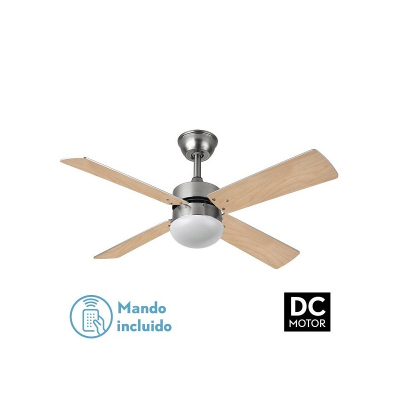 Ventilador Dc Sofia 2xe27 Niquel 4 Aspas Rev.Haya/plata 40x107d C/remoto Temporizador