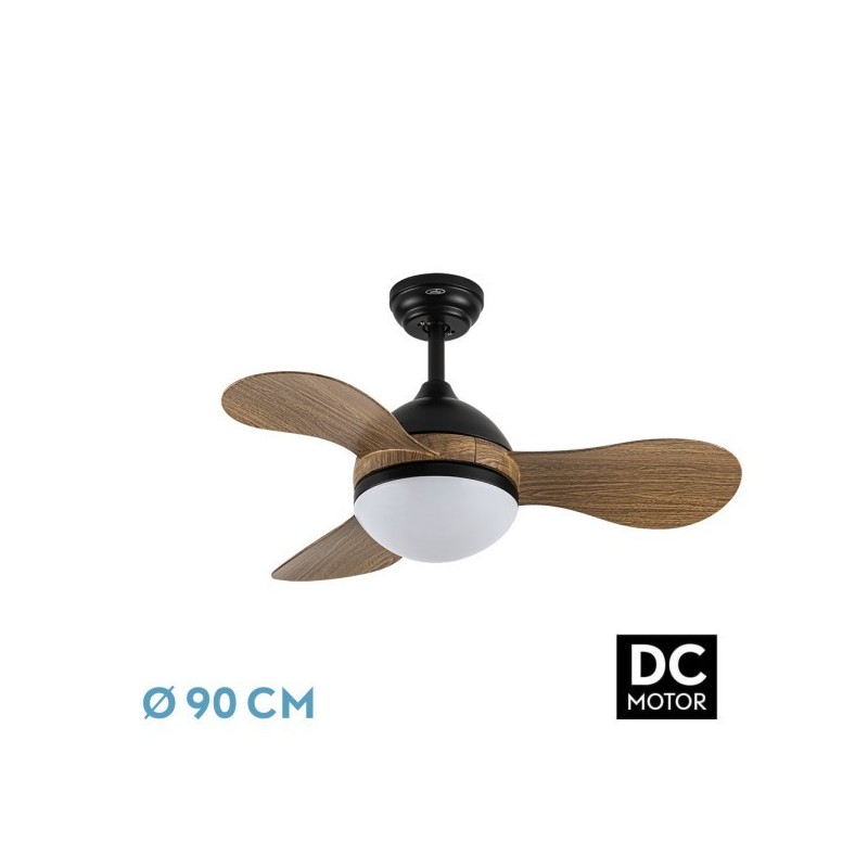 Ventilador Dc Solido 24w Negro 3aspas Madera 91d 2640lm 3000k,4000k,6500k Remoto+memoria+temporizador