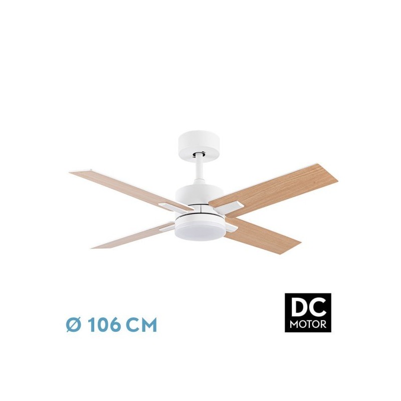 Ventilador Dc Talco 20w Blanco 4asp. Blanco/haya 6velocidades 3000-4000-6500k 2350lm Remoto, Memoria, Temporizador 106d