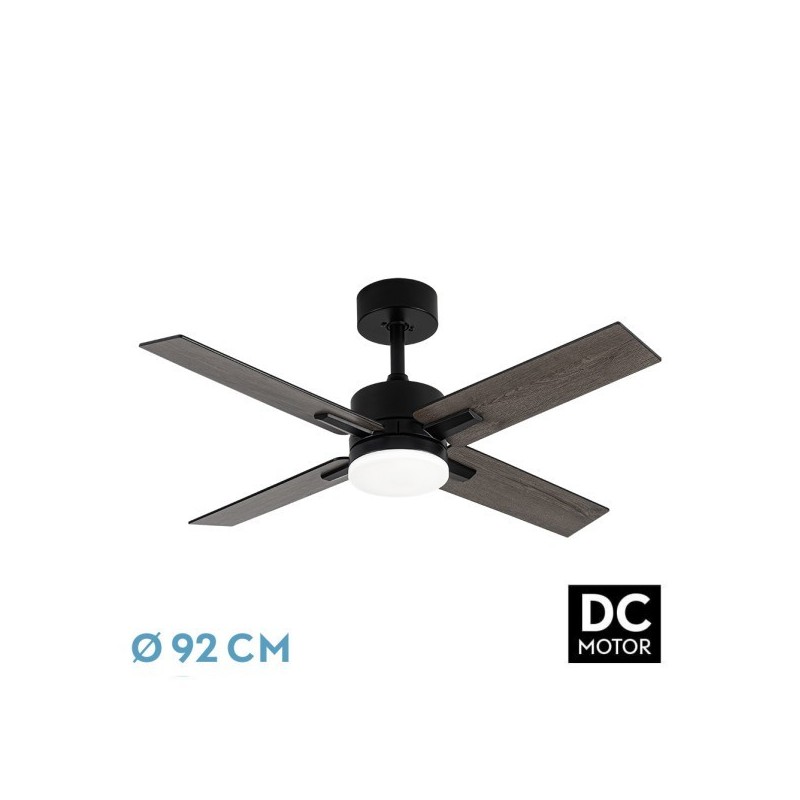 Ventilador Dc Talco 20w Negro 4aspas Negra/gris 6vel. 3000k,4000k,6500k 2350lm Remoto, Memoria, Temporizador 106d
