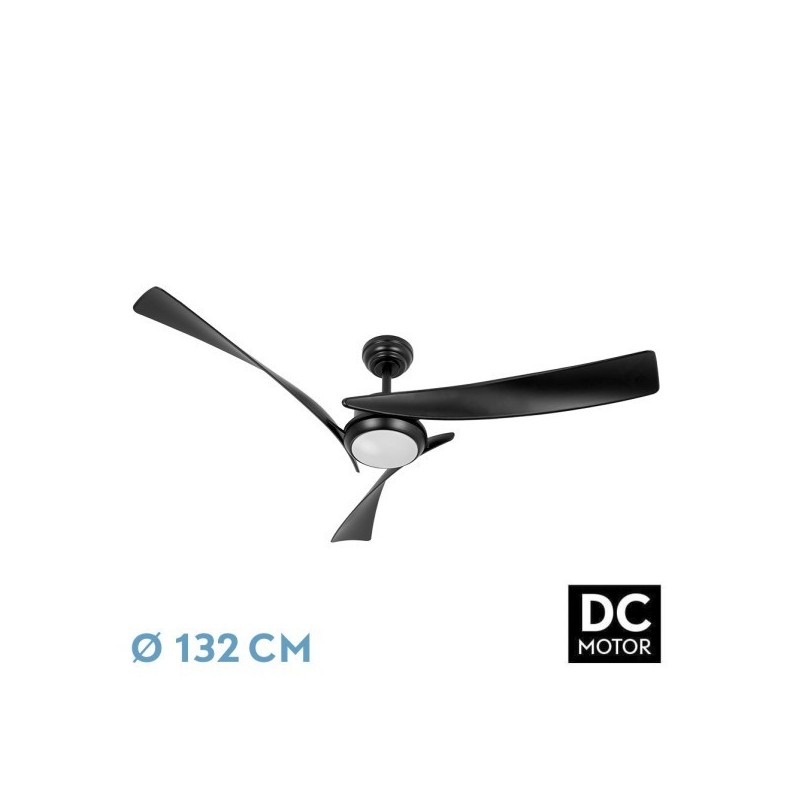 Ventilador Dc Tarento 24w Negro 3aspas 6vel 132d 2424 Lm 3000k, 4000k, 6500k Remoto+ Regulable Intensidad+ Temporizador+ Memoria