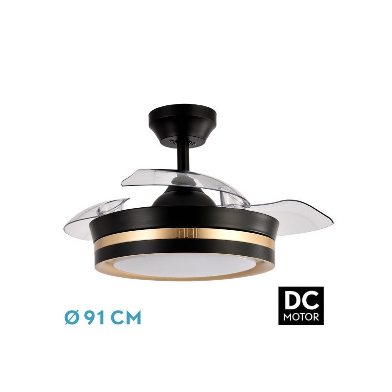 Ventilador Dc Viper Negro/oro 48w 3aspas 91d 4800lm 6vel 3000k,4500k,6000k, Remot+temporizador+memoria