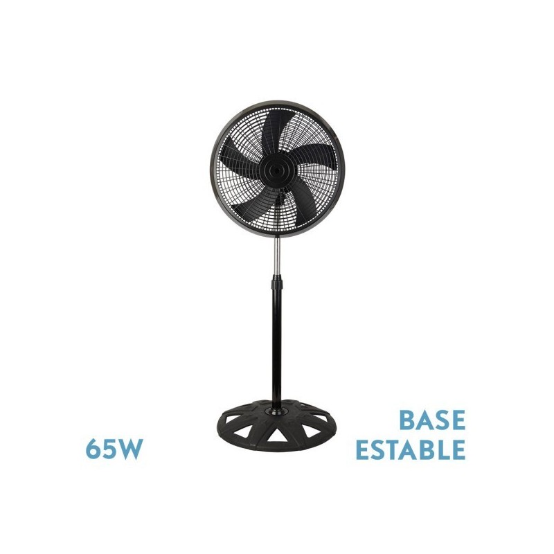 Ventilador De Pie Agudo Negro 3 Vel.65w 5 Aspas Oscilante Y Rotatorio Regx50x50cm