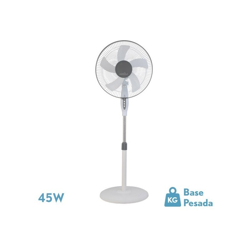 Ventilador De Pie Belmonte Blanco/gris 3 Vel.45w 5aspas Orientable, Fijo Y Rotatorio Regx43x40 Cm