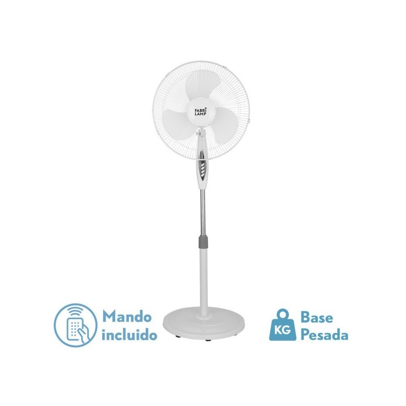 Ventilador De Pie Bise Blanc 3 Vel 45w Regx43x40cm Oscilante 3 Aspas Blancas C/remoto Y Temporizador