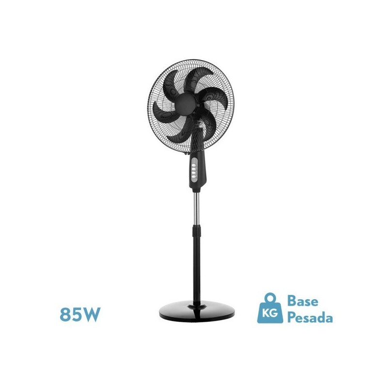 Ventilador De Pie Granizo Negro 3 Vel.85w 6aspas Orientable Regx50x43 Cm