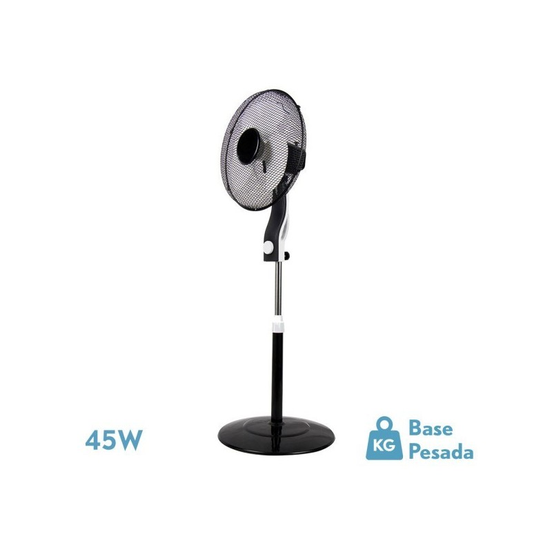 Ventilador De Pie Magico Negro/blanco 3 Vel.45w 3aspas Orientable Fijo Y Rotatorio Regx41x41 Cm