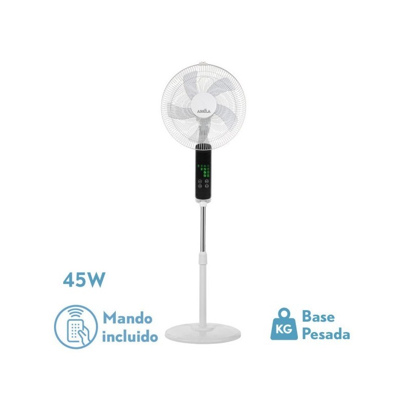 Ventilador De Pie Rodium Blanco 3vel 45w Regx43x40cm Oscilante 5asp.tactil C/remoto Y temporizador