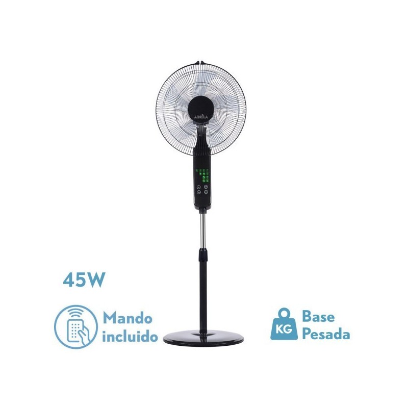 Ventilador De Pie Rodium Negro 3vel 45w Regx43x40cm Oscilante 5asp.tactil C/remoto Y Temporizador