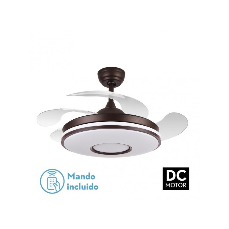 Ventilador Dc Dani 59w 6980lm Marron 4 Aspas desp.107d 3000-4000-6000k Remoto, Reg.intensidad, Memoria Y Temporizador